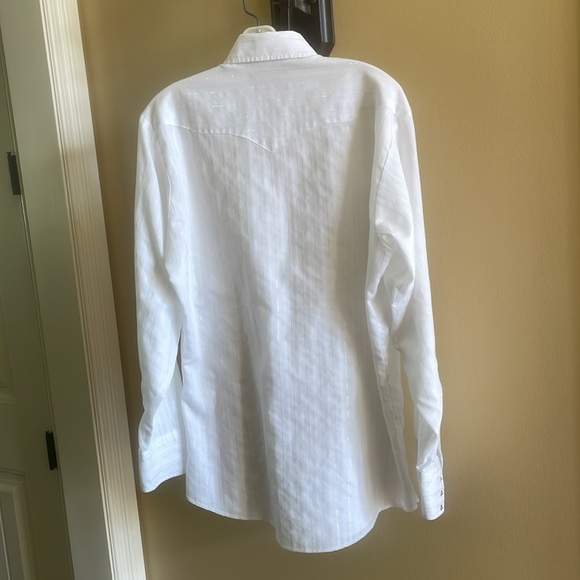 Panhandle Slim Pearl Snap Long Sleeve White With Silver Threading Size 16-35 - Picture 6 of 13